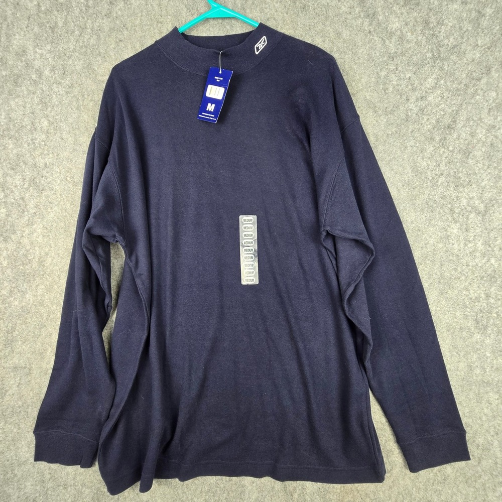 NWT Vintage 2000 Reebok Mock Neck Shirt Mens Medium Navy Blue Long Sleeve Cotton